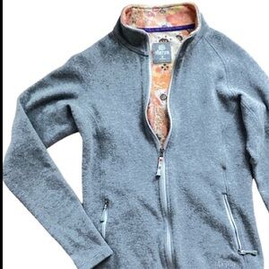 Sherpa Adventure Wool Blend Full Zip Gray Orange Paisley Accent Jacket S…